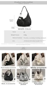 Detail view of large capacity PU tote bag with textured finish and cloud plush pendant