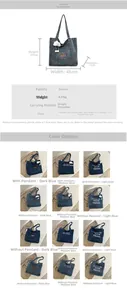 Detailed dimension chart and layout of vintage denim canvas tote bags with strap length