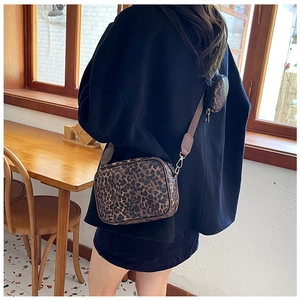 Leopard print crossbody bag set with small round coin purse and wide strap detail