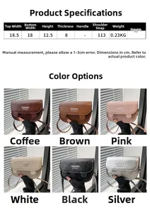 Detailed grid of small PU leather flap bags in six colors with stylish letter print
