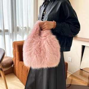 Sac à Main Élégant en Fausse Fourrure Peluche pour Femme Hiver Couleur Unie Petite Pochette Carrée Boucle Magnétique Souple