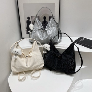 Women Large Capacity Pleated Synthetic Leather Tote Bag Casual Minimalist Shoulder Crossbody Bag Daily Office Work Handbag