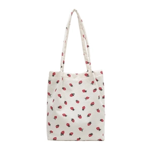 Borsa tote minimalista in velluto a coste bianco con motivi di fragole fresche per donna