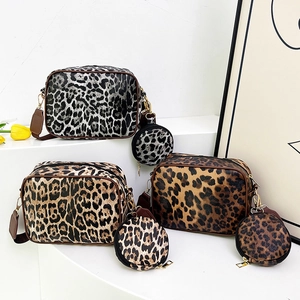 Fashion Leopard Print Crossbody Bag For Women With Mini Round Coin Purse Adjustable Wide Strap Synthetic Leather Camera Bag
