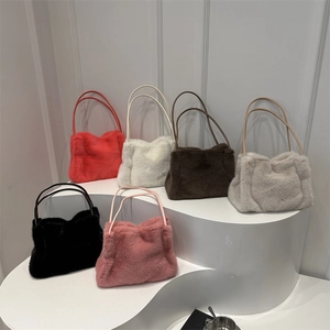 Damen Plüsch Kunstpelz Tote Bag Große Kapazität Flauschige Schulter Achsel Tasche Einfarbig Herbst Winter Mode Handtasche
