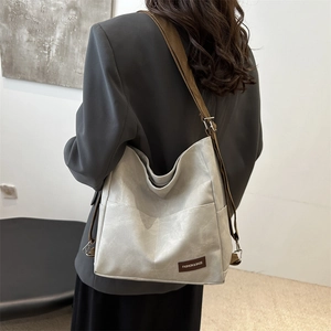 Women Canvas Backpack Large Capacity Fashion Tote Bag Casual Travel Crossbody Shoulder Bag Street Style Stitching Daily Bag