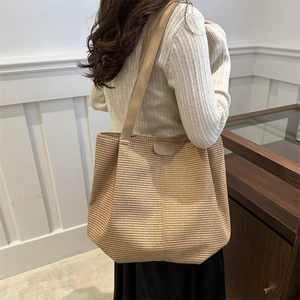 Borsa Tote da Donna in Tessuto ad Alta Capacità Cinturino in Pelle Sintetica Tinta Unita Casuale Borsa a Tracolla Urbana Minimalista