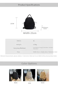 Infographie montrant les dimensions 25x32x12cm et les couleurs du sac à dos en nylon