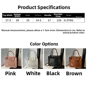 Detail view of the plush PU large capacity tote bag with butterfly accent and dimensions