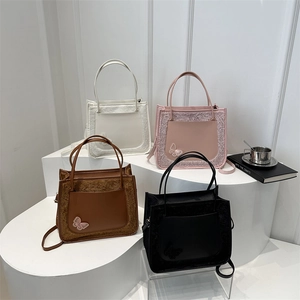 Fashionable plush PU tote bag with butterfly embroidery in four elegant colors