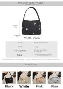 Vue détaillée du sac cabas matelassé avec broderie papillon et texture légère et douce