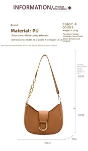 Detailed size chart for the PU leather hobo bag with gold chain and dimensions