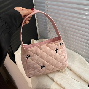 Sac à Main Matelassé pour Femmes Avec Broderie de Nœuds Sac Léger Motif Losange Sac Cabas Rembourré pour Mode de Rue Quotidienne