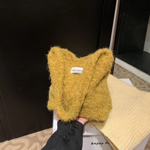 Sac à Main en Peluche pour Femmes Sac Seau en Laine d'Agneau Synthétique Doux Sac à Épaule Hiver Décontracté Urbain