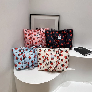 Strawberry Print Tote Bag For Women Large Capacity Composite Fabric Shoulder Bag With Magnetic Closure Casual Trendy Handbag
