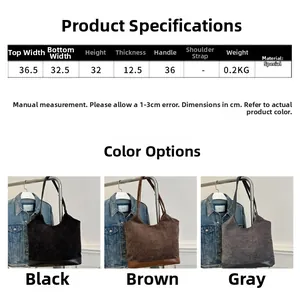 Detailed size chart for large corduroy tote bag including dimensions and color options