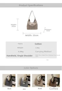 Size chart showing dimensions for the large check pattern tote bag with four color options