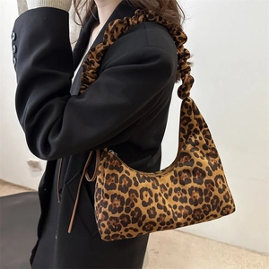 Vintage Leopard Print Women Shoulder Bag High Capacity Synthetic Leather Hobo Tote Bag Scrunched Strap Fall Fashion Bag