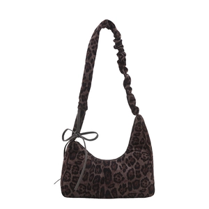 Vintage leopard print hobo bag with a scrunchie strap and bow detail for women
