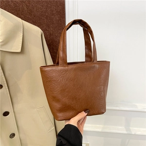 Brown pleated texture leather tote bag for women stylish winter commute handbag