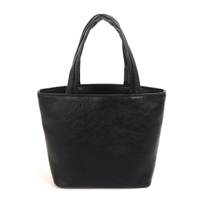 Minimalist black faux leather tote bag with lychee texture and dual handles for women