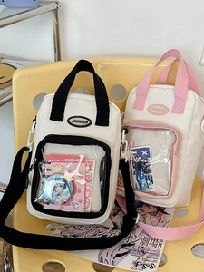 Transparent Ita bag with PVC window and crossbody strap for anime pins display