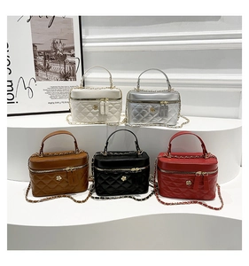 Quilted faux leather handbags with camellia metal logos and chain straps in five colors