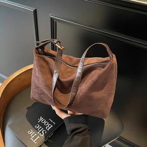 Borsa tote in camoscio testa di moro con manici in pelle e grande capacità