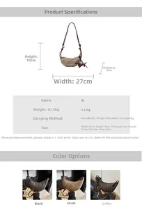 Detailed product dimensions and specifications for the leopard print crescent canvas bag