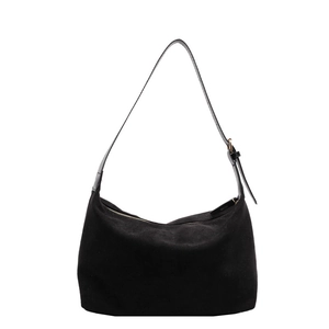 Borsa hobo alla moda in pelle scamosciata nera con tracolla regolabile e dettagli oro