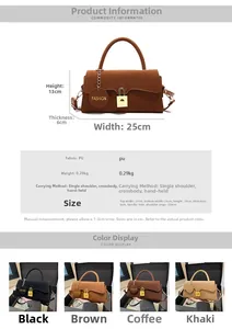 Tableau des dimensions montrant les paramètres de taille de ce sac à main rétro en similicuir