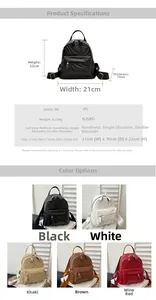 Detailed size chart for mini quilted backpack with dimensions 21x10x22cm and multi-colors