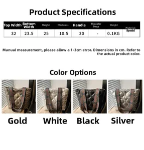 Tableau des tailles et options de couleurs du sac fourre-tout matelassé avec sangle