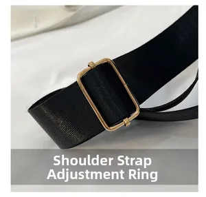 Macro detail of the adjustable golden metal buckle and black nylon strap for backpacks