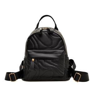 Mini black quilted leather backpack with gold zippers and adjustable straps for women