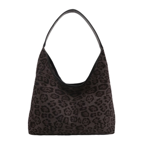 Chic leopard print suede tote bag with black leather shoulder strap for women