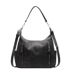 Matte black large capacity tote bag with dual front zippers and side pockets