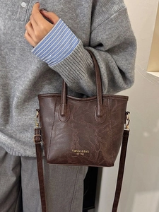 Vintage Synthetic Leather Bucket Bag For Women Retro Solid Color Letter Print Crossbody Bag Fashion Handbag Shoulder Bag