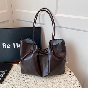 Damen PU Leder Tote Bag Große Kapazität Retro Schultertasche Mit Kordelzug Für Den Täglichen Gebrauch