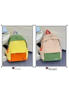 Detailed comparison of color-block canvas backpacks in orange and khaki color options
