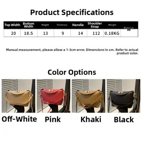 Tableau des tailles du sac seau en cuir PU avec dimensions et quatre coloris au choix