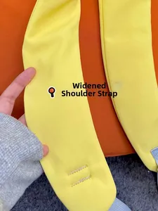 Detail of wide padded sponge shoulder straps for pressure relief on travel backpack