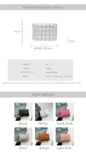 Guida alle taglie della borsa cosmetica trapuntata con misure 22x16,5x6cm e dettagli in PU argento