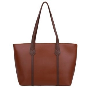 Large capacity caramel brown tote bag in minimalist faux leather for daily commuting