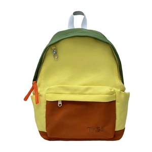 Minimalist color block backpack in yellow and green with large capacity for travel