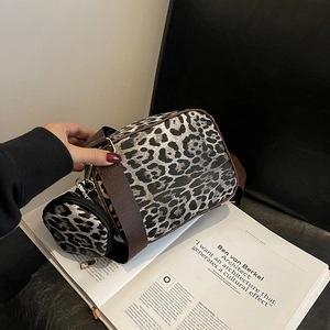 Leopard print crossbody bag set with detachable coin purse and wide shoulder strap