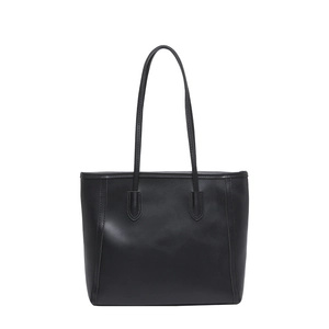 Classic black matte leather tote bag with long shoulder straps for elegant daily commute
