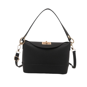 Sac seau élégant en similicuir grainé noir avec détails dorés et bandoulière amovible