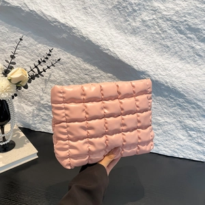 Moda Pochette Puffer in Pelle PU Microfibra Trapuntata Grande Capacità Minimalista Borsa Cosmetica per Donna Uso Quotidiano