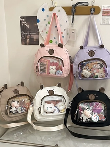 Kawaii Cartoon Bear Ears Ita Bag Transparent PVC Window Nylon Shoulder Crossbody Bag For Student Girls Women Display Tote Bag
